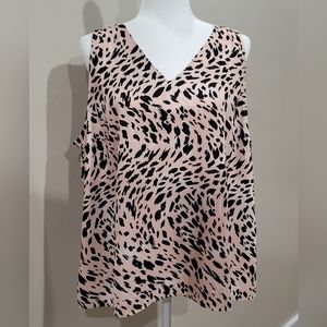 Nine West Tank Top Womens Size 2X Beige Animal Print Polyester Sleeveless V Neck